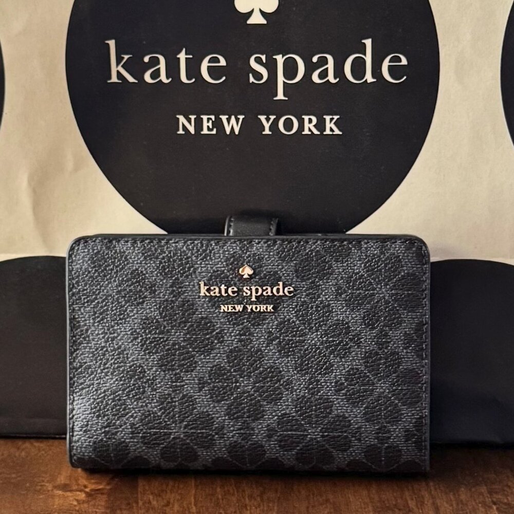 Kate Spade New York Signature Spade Flower Medium Compact Bifold Wallet Black
